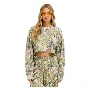 Aviator Nation - JUNGLE CROPPED CREW SWEATSHIRT RELAXED - SAND